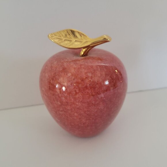 Red Marble Apple Paperweight With Gold Leaf Accent - Picture 1 of 5